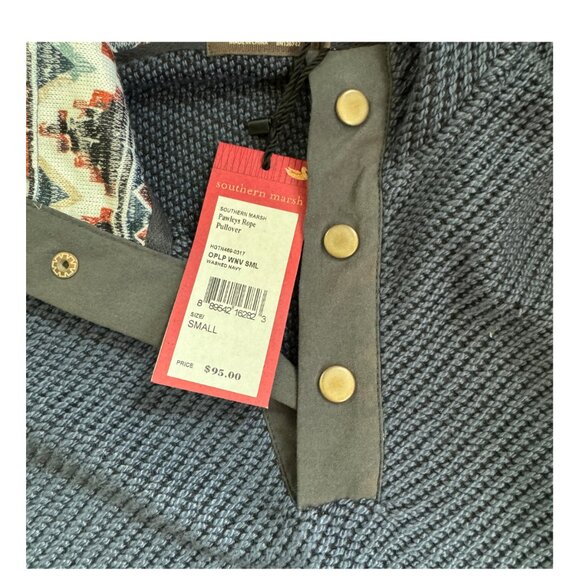 Southern Marsh Pullover Mens S Blue Pawleys Rope 1/4 Snap Knit Aztec Mock Neck - Picture 5 of 8